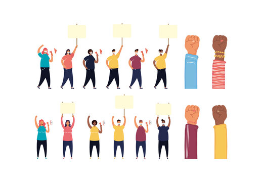 Colorful Protest People Illustration Set