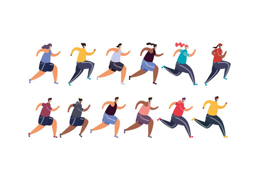 Colorful Running Sport Illustration Set