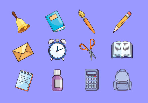 Colorful School Supplies Illustration Set
