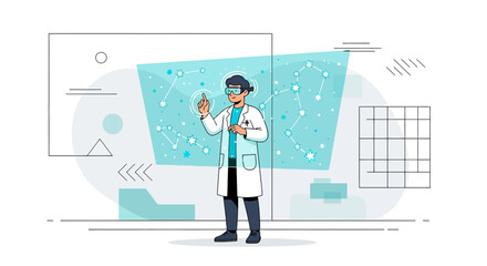 Fototapeta premium Future scientist exploring the cosmos through advanced holographic technology interface for