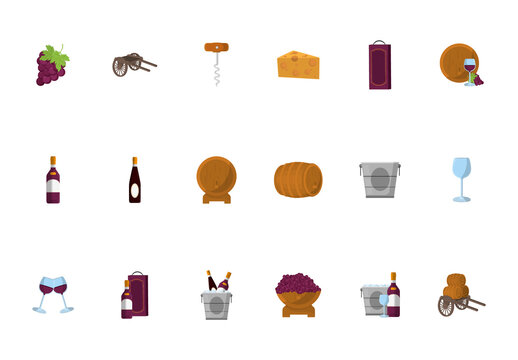 Colorful Wine Cheese Bottle Illustration Set