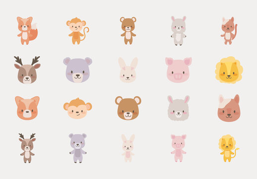 Colorful Cute Animal Forest Baby Illustrations Set
