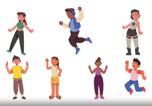 Colorful Youth People Characters Illustration Set