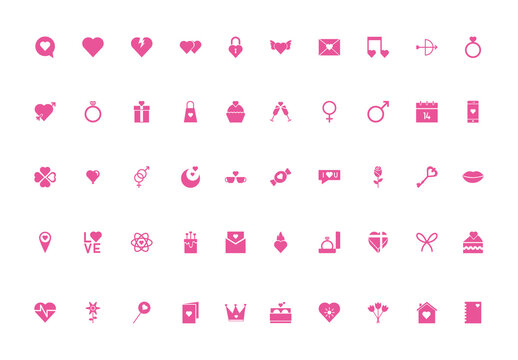 Pink Valentines Love Illustration Set