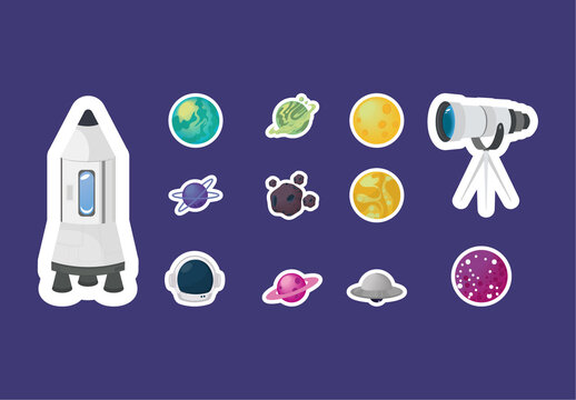 Colorful Space Stickers Illustration Set