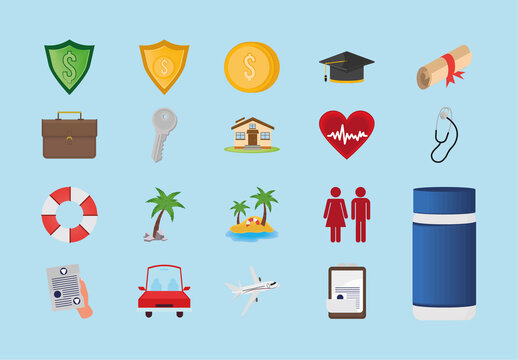 Colorful Insurance Protection Illustration Set