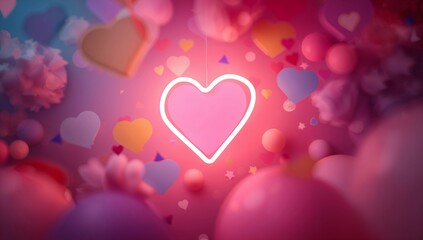 Colorful Hearts and Glowing Light Against a Bright Background in a Festive Setting