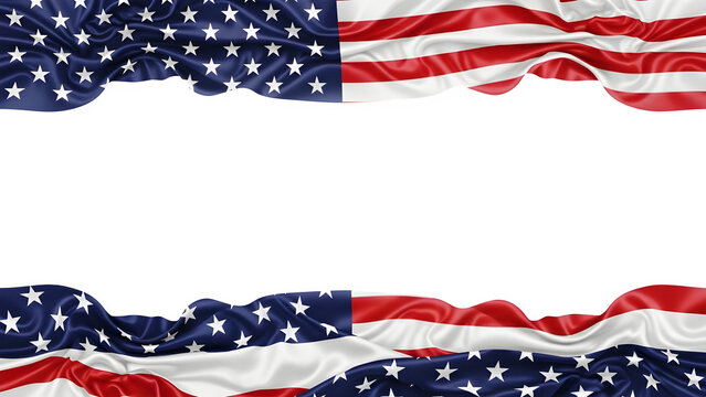 Waving American Flag Border Design with Stars and Stripes on Black Background