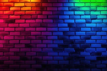 Rainbow Gradient Brick Wall Background with Neon Color Lighting