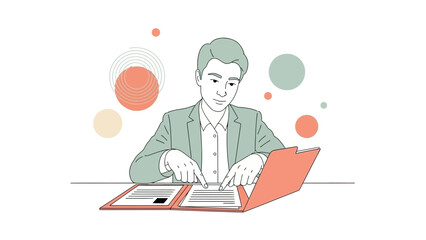 Business Professional Engaged in Reading and Analyzing Documents with Digital Devices