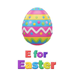 3D icon of a colorful Easter egg with patterns, representing 'E for Easter'