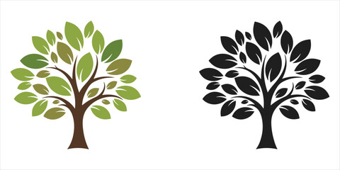 Stylized Tree Icons Green and Black Silhouettes on White Background brown