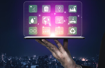 A collection of icons for green energy and sustainability. Symbols for environmental protection,...