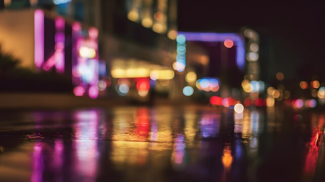 Moody city night reflects neon lights a cinematic urban scene of rain soaked streets and vibrant bokeh glow - Powered by Adobe