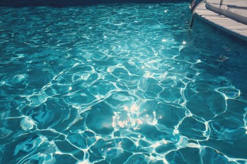 Clear blue water reflects sunlight at a serene pool in a tranquil setting with no distractions and a peaceful atmosphere for relaxation throughout the day
