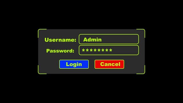 Digital login screen with username admin and password fields in green and black colors