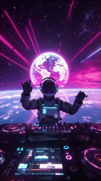 Astronaut DJ in space Cosmic Music Performance Electronic Musician Entertainment Starry Alien Sound
