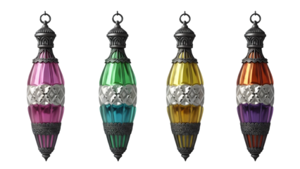 Ramadan lanterns isolated on transparent background colorful decorations for islamic holiday