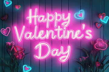 Happy valentine's day neon sign isolated on white background