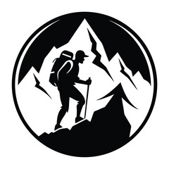 mountain climber line art silhouette vector illustration