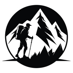 mountain climber line art silhouette vector illustration