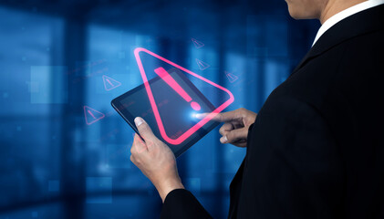 Cybersecurity alert warning showing red cyber for data breach, network threat, and cyber security system vulnerability with emphasis on security risk, caution, digital protection Vouch