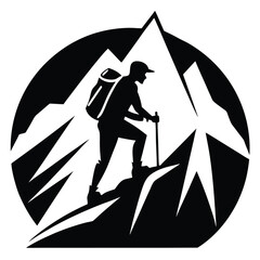 mountain climber line art silhouette vector illustration