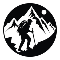mountain climber line art silhouette vector illustration
