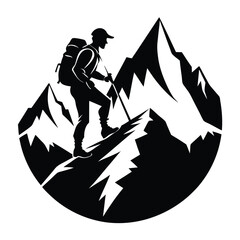 mountain climber line art silhouette vector illustration
