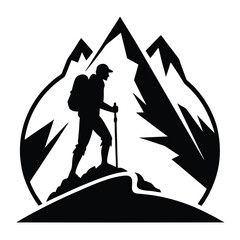 mountain climber line art silhouette vector illustration