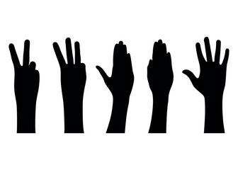 Obraz premium Row of hands reaching up in the air Silhouette. Hand vector silhouette. detailed hand gestures. Ideal arm. hands for illustrations, logos. icons. High quality graphics showcasing human interaction