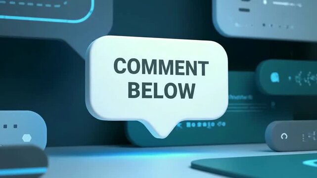 A futuristic digital interface with a comment section and modern design elements in a video
