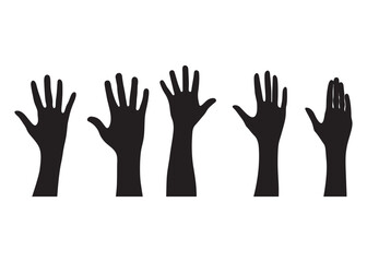 Obraz premium Row of hands reaching up in the air Silhouette. Hand vector silhouette. detailed hand gestures. Ideal arm. hands for illustrations, logos. icons. High quality graphics showcasing human interaction