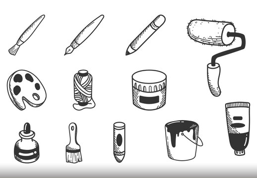 Black and White Art Doodle Illustration Set