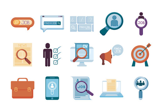 Colorful Job Search Career Recruitment Hiring Icons Set