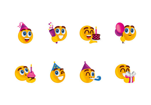 Colorful Birthday Celebration Emoji Illustrations Set