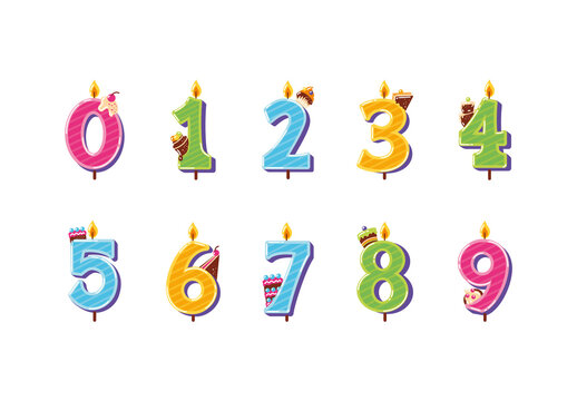 Colorful Birthday Candle Numbers Illustration Set