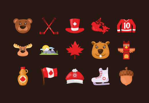 Red And Brown Canda Elements Illustrations Set