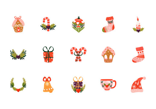 Colorful Christmas Miscelaneous Illustration Set