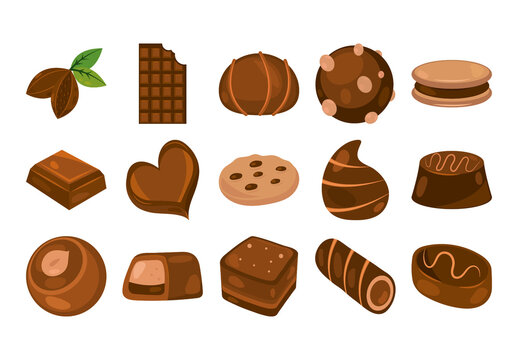 Brown Chocolate Candy Sweet Dessert Illustrations Set