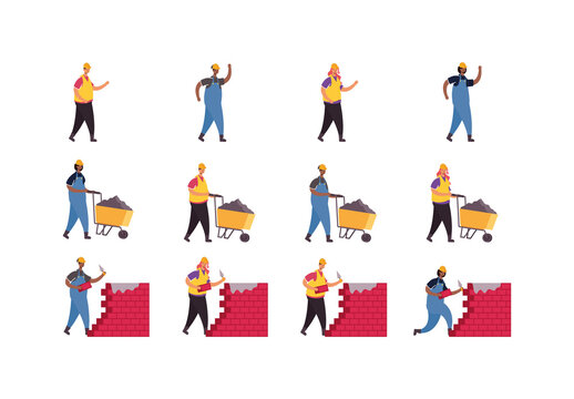 Colorful Construction People Illustration Set