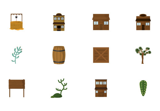 Brown Desert Western Town Wild West Illustrations Set