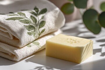 Natural Soap and Embroidered Towels - A Spa-Like Still Life.