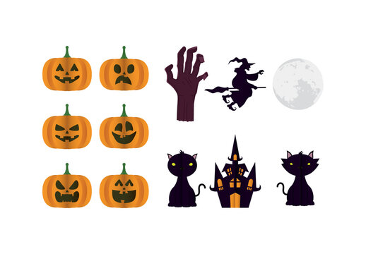 Colorful Halloween Elements Illustration Set