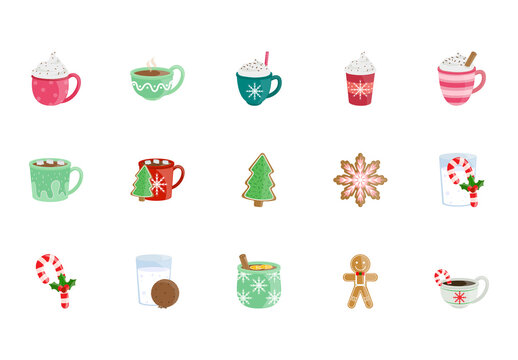 Colorful Hot Cocoa Christmas Illustration Set