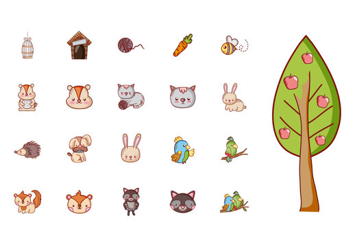 Colorful Kawaii Forest Pet Animal Illustrations Set