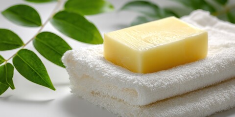 Spa Day Essentials - Soap, Towels, and Greenery for Relaxation.