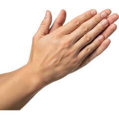 A pair of hands with palms facing each other on transparent background