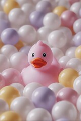 Pink Rubber Duck in a Sea of Pastel Balls.