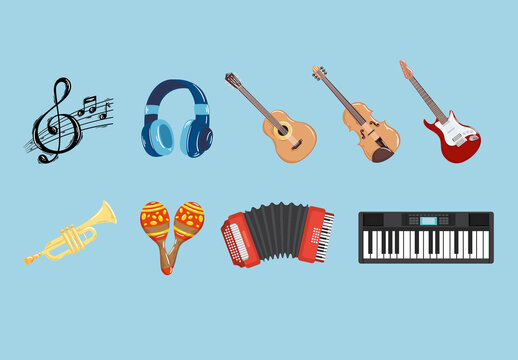 Colorful Music Instruments Illustration Set
